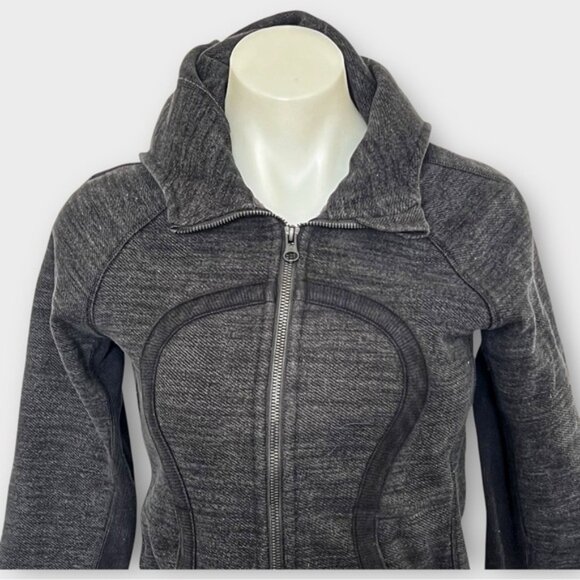 LULULEMON Scuba Hoodie Heathered Grey Black Fleece Lined Thumbholes Size 4 - Picture 4 of 9
